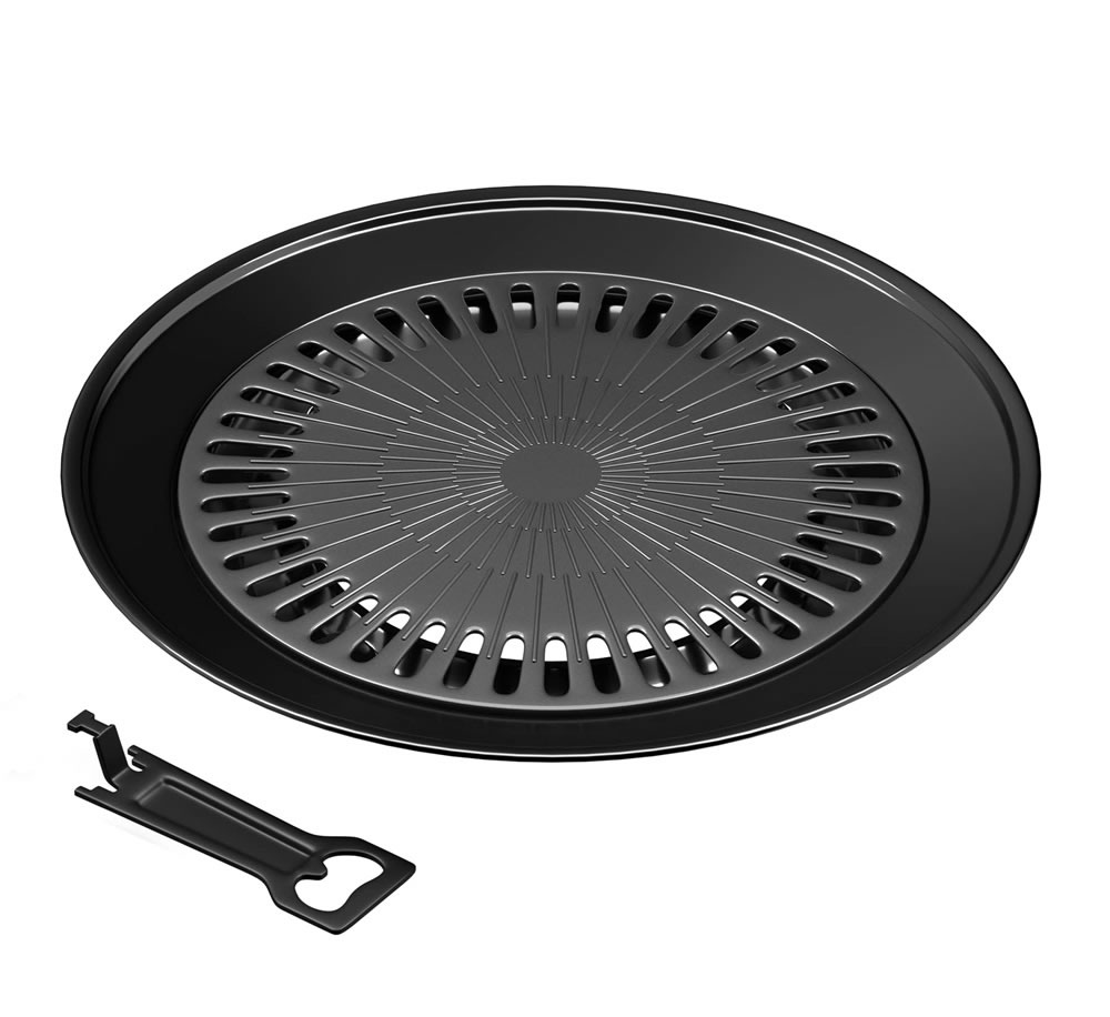 Homelux Grill plate for gas stove, diameter 31.5 cm, BBQ grill plate, non-stick coated grill surface, grill attachment，HLRPGP16