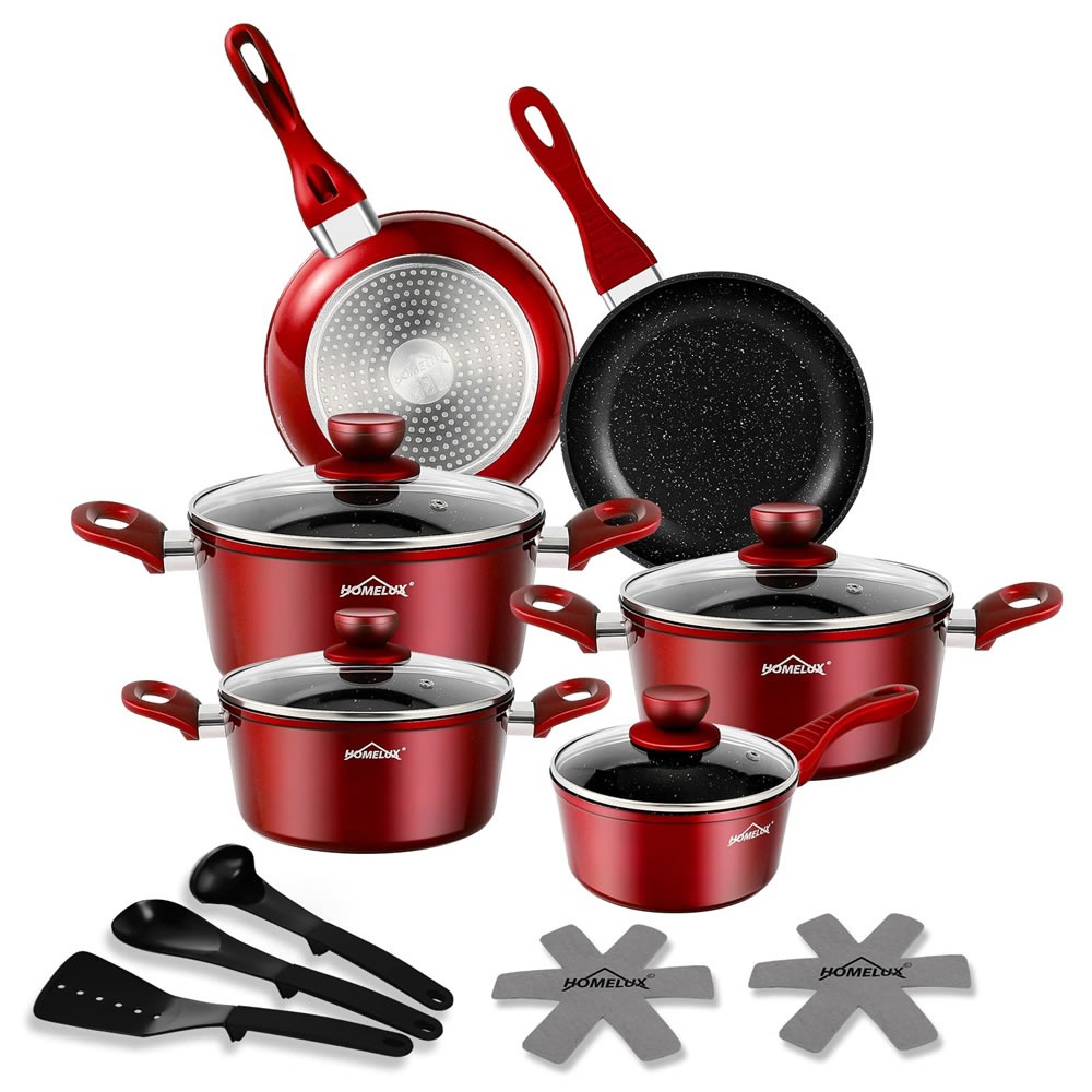 Homelux 15-Piece Induction Pot Set, Cast Aluminium Cooking Pot Set, Non-Stick Coating Pan Set, Pots Set with Lid, PFOA-Free Pot Set for Induction All Hobs