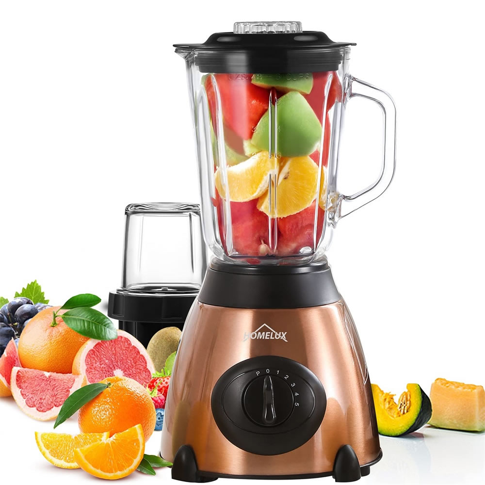 HOMELUX Smoothie Maker Standmixer, 1.5L Glas, 1050W Blender, Hochleistungsmixer, Standmixer glas, 6-Klinge, Eisbrecher mit 5-Gang, BPA-frei， HY-912