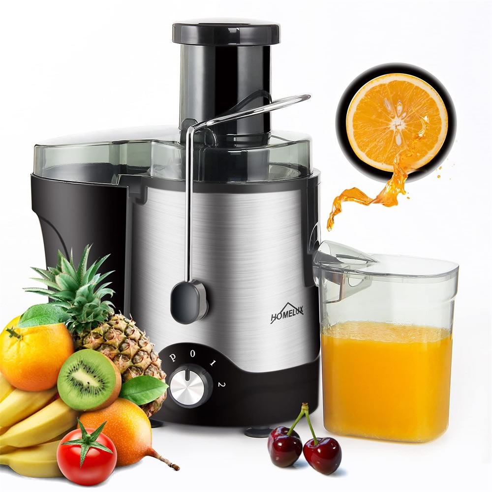 Entsafter,HOMELUX Entsafter Gemüse und Obst, Zentrifugalentsafter 800W Entsafter elektrisch, Entsafter Edelstahl mit 73MM Einfüllöffnung, Juicer,2 Geschwindigkeitsstufen, Anti-Tropf-Funktion，OT-168