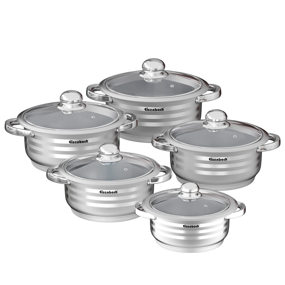 Eisenbach Professional EB10SLOW Stainless Steel Cooking Pot Set with Glass Lid, Dishwasher Safe, Induction Pot Set for All Hobs