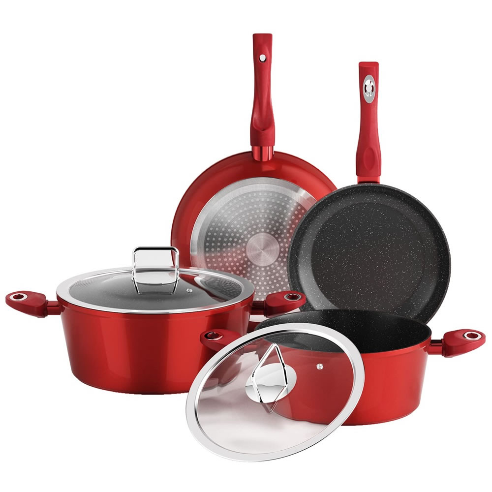 Topfset 6-Teilig Kochgeschirr Set Aluminum Kochtopfset mit Antihaftbeschichtung, Topf und Pfannenset Induktion, Hartglasdeckel und Ergonomischer Griff