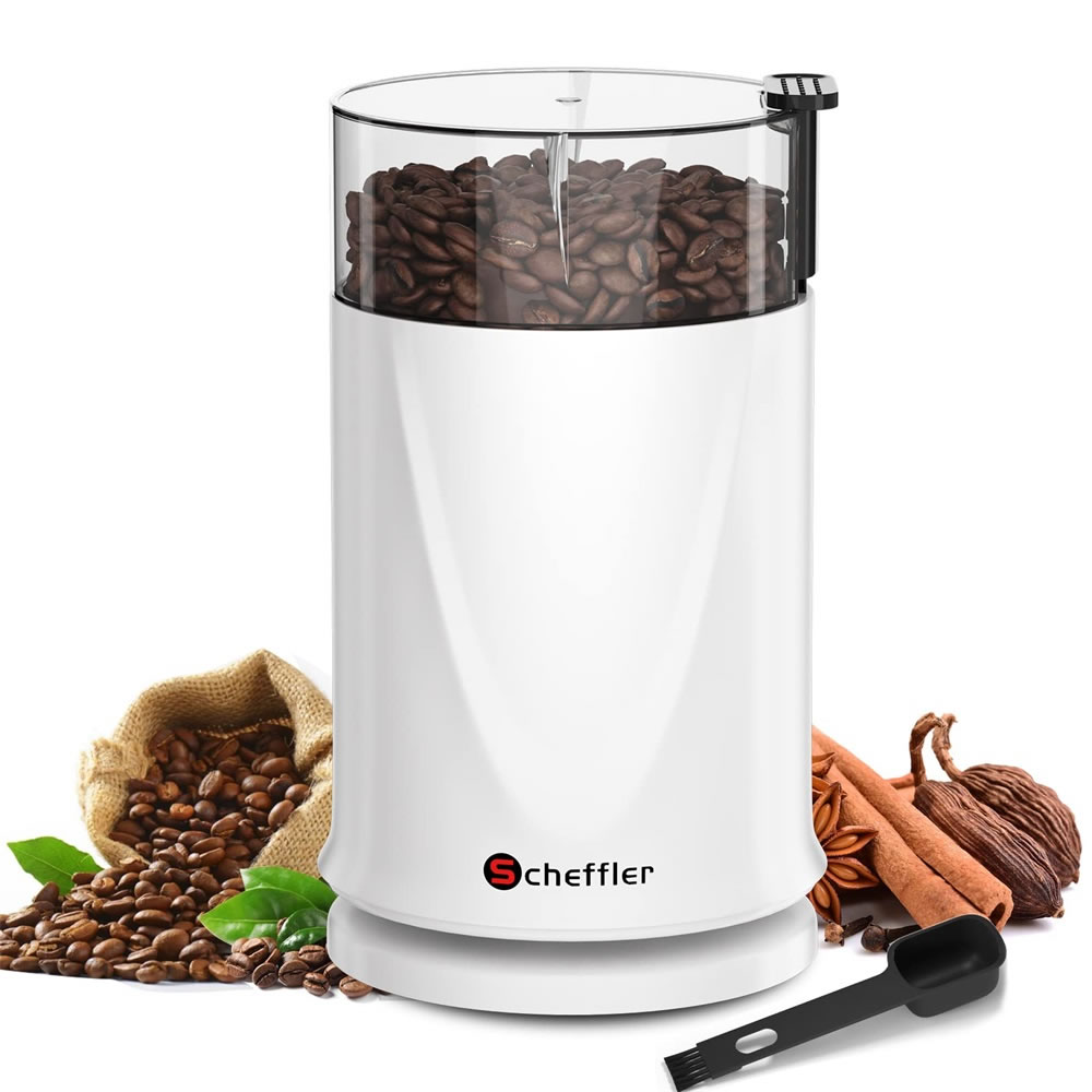 Scheffler Kaffeemühle 200W Elektrische Kaffeemühle für Bohnen, Nüsse und Getreidemühle mit 304 Edelstahlmesser 50g Kapazität, R-11