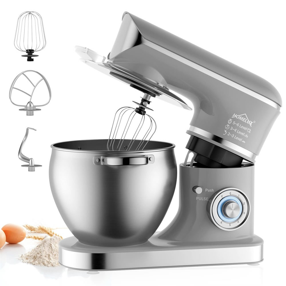 Homelux Food Processor 2300 W Kneading Machine, 10 L Food Processor, Dough Machine, 6 Speeds, Includes 3-Piece Patisserie Set and Splash Guard, 6 Speeds with Stainless Steel Bowl, 626