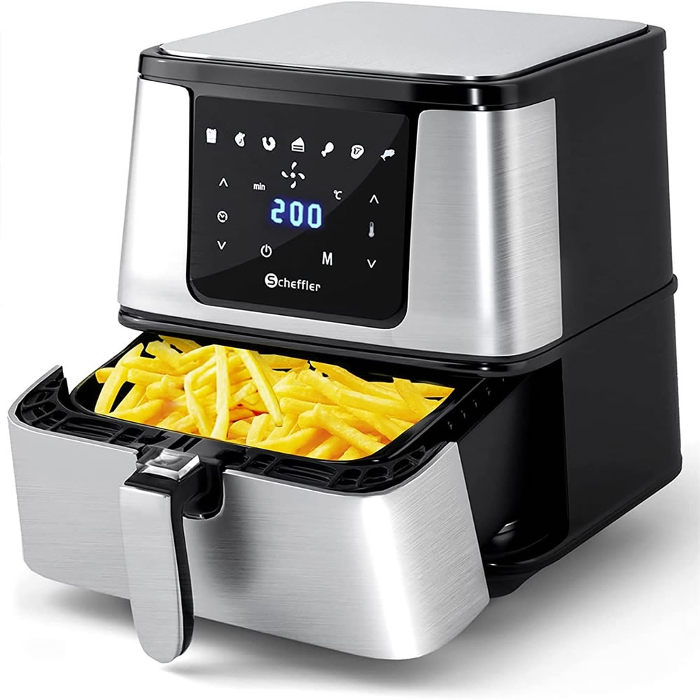 Scheffler Hot Air Fryer 5.5 L XXL Deep Fryer Airfryer Hot Air without Grease, Power Airfryer with LED Touch Screen, 7 Programmes, Thermostat and Timer, BPA and PFOA Free，LQ-5001BS