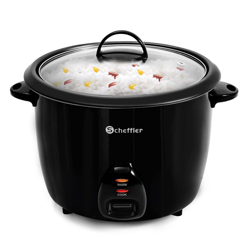 Scheffler RC-280 Rice Cooker with Keep Warm Function, Non-Stick Coating, Includes Rice Spoon and Measuring Cup, Black