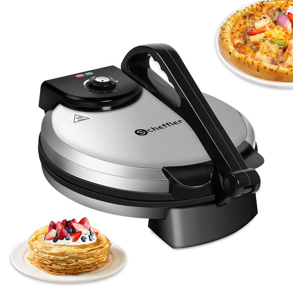 Scheffler Electric Chapati Roti Maker Electric Stainless Steel Crepes Maker with Adjustable Temperature Control 2000 W 220 V Tool for Making Chapati, Tortilla, Roti，RT-012C