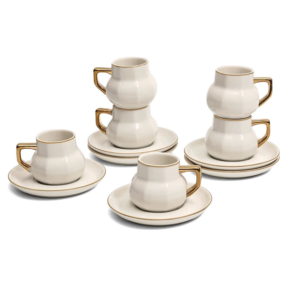 LB Espresso Cups Set with Saucers, Coffee Cups for 6 People, 12-Piece Thick-Walled Cups, 100 ml, White