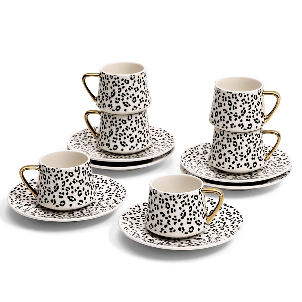 LB LB27CBW Espresso Cups, Gold Turkish Coffee Cups, Espresso Set for 6 People, 100 ml，LB27CBW