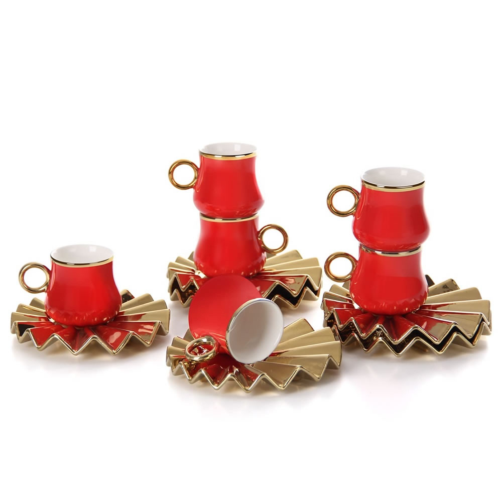 LB LB21B300 Espresso Cups Set Cappuccino Cups Set with Saucer Coffee Cup Porcelain Espresso Cups Red Espresso Cups (6 x 100 ml)