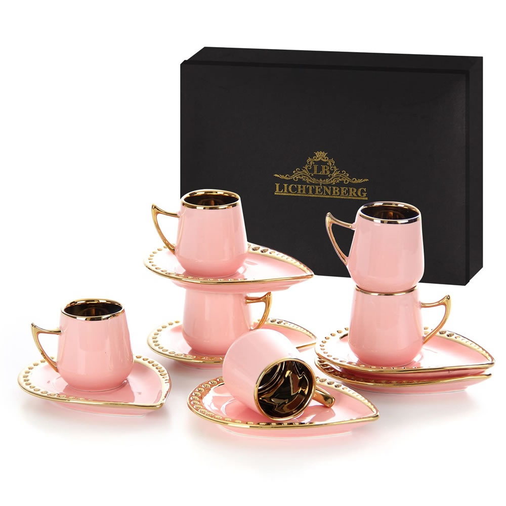 LB LB114DP Espresso Cups Set Cappuccino Cups Set with Saucer Coffee Cup Porcelain 100 ml Espresso Cups Pink