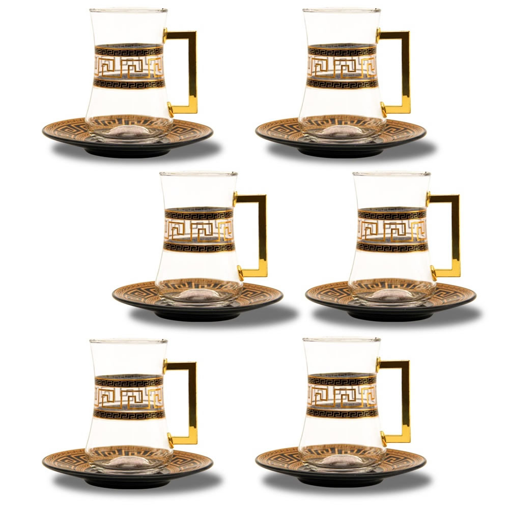 LB 12 Teiliges Türkisches Tee Set, Glas türkische teegläser set mit Untertasse Für 6 Personen, 6 Teegläser, 6 Untersetzer,Komplett-Set