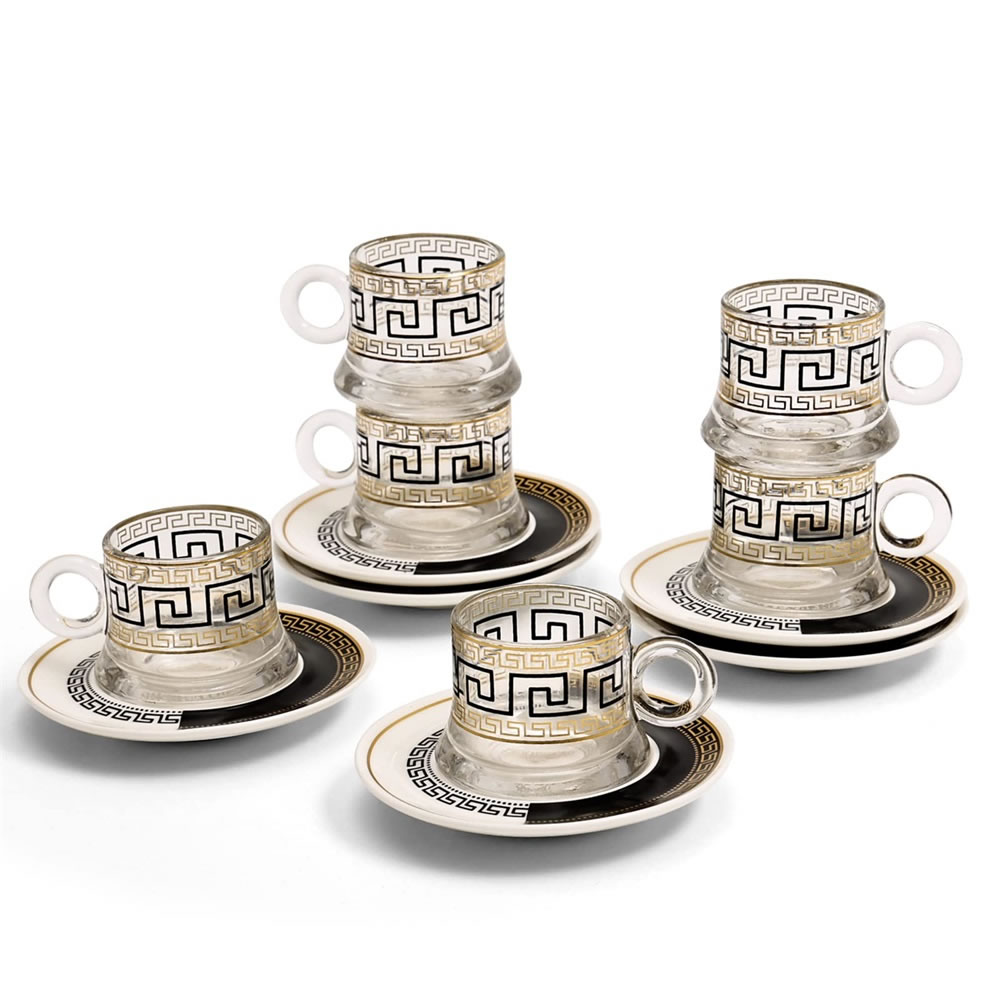 LB Espresso Cups Set, Glasses Coffee Cups with Saucers, Turkish Cups, 100 ml