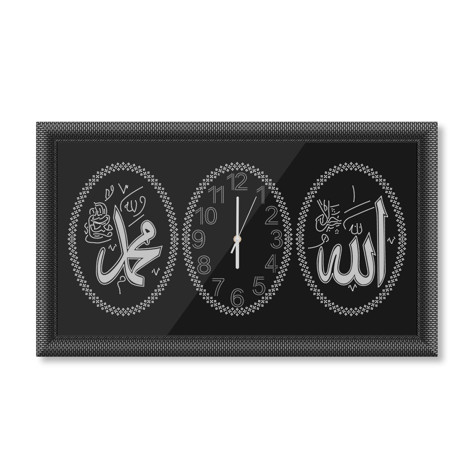 HOMELUX 2 in 1 Ramadan Islam Wand Deko, Islamische Bilder und Islamische Uhr mit Rahmen, Arabische Kalligraphie Wanduhr, Islamische Ramadan Dekoration Wohnzimmer, 50x90cm