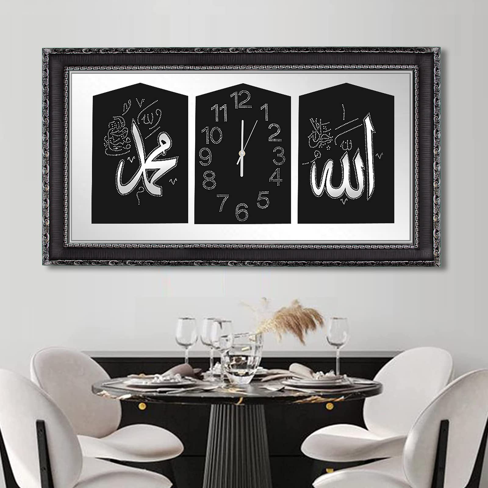 HOMELUX 2 in 1 Ramadan Islam Wall Decoration, Islamic Pictures and Islamic Clock with Frame, Arabic Calligraphy Wall Clock, Islamic Ramadan Decoration Living Room, 52 x 92 cm