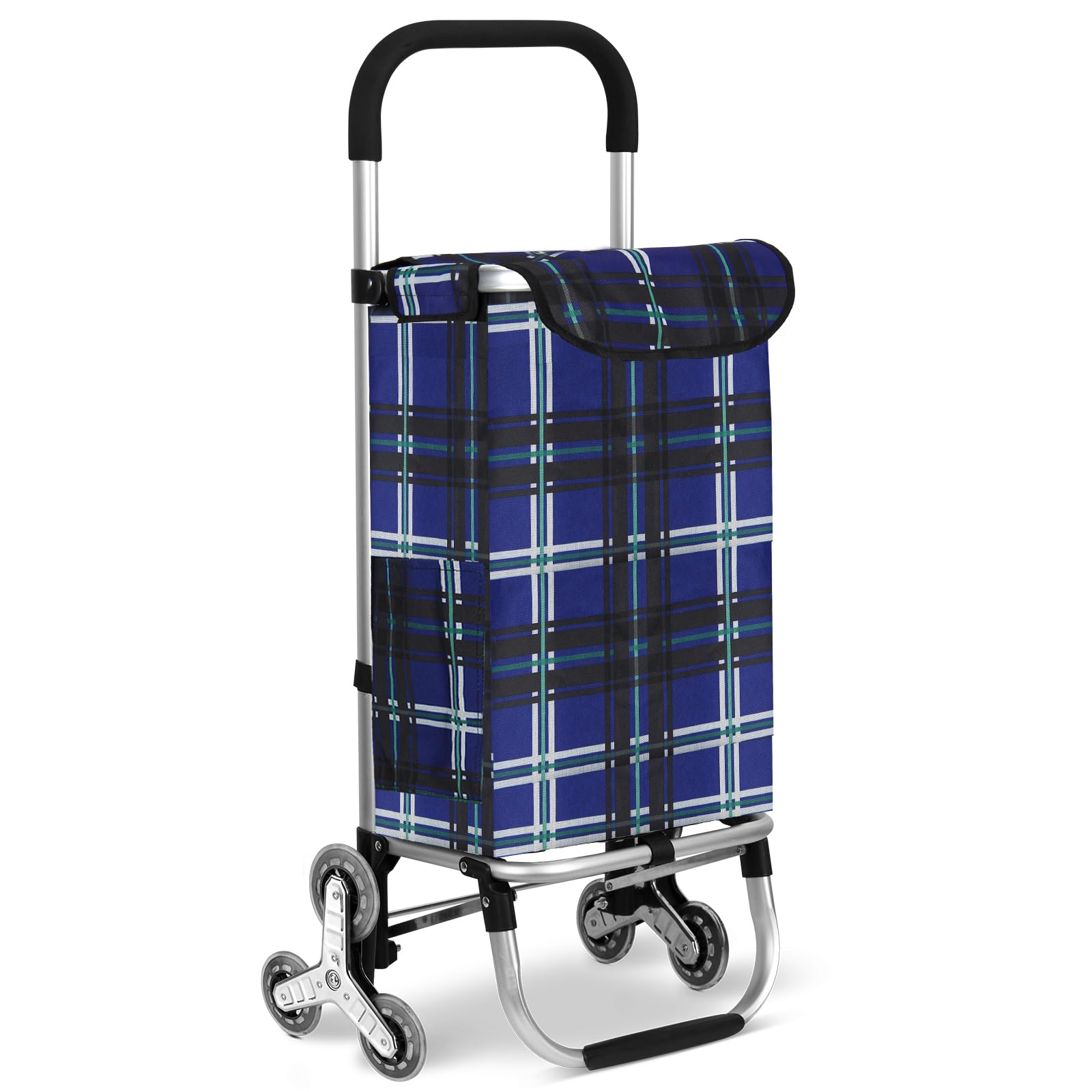 Shopping Trolley, HOMELUX Folding Sturdy Shopping Trolley, Large Capacity, Multifunctional, Hand Cart with Wheels, Removable Bag, Blue Checker ST03B3