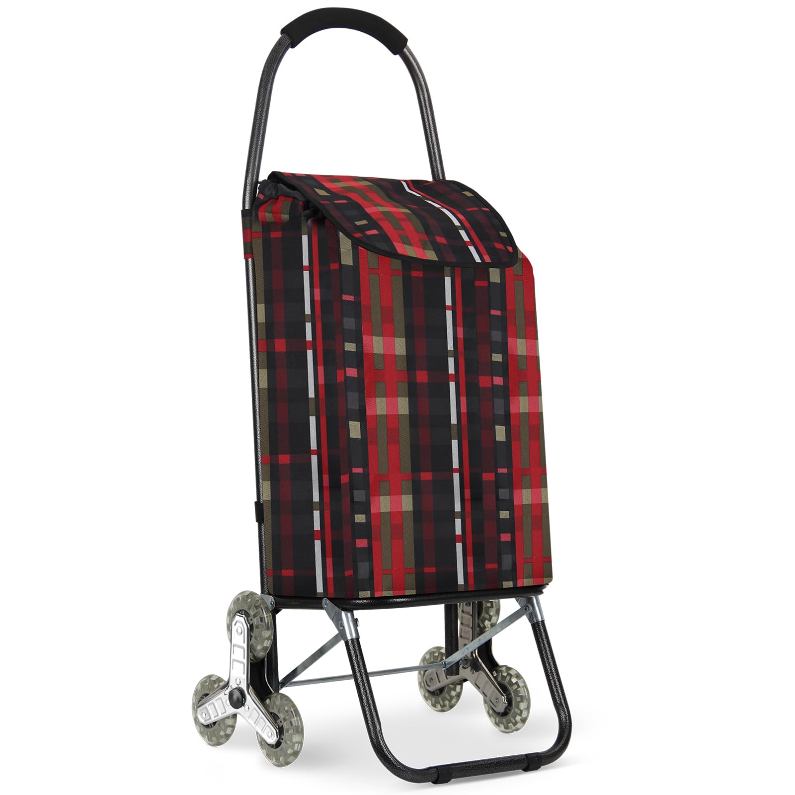 Shopping Trolley, HOMELUX Folding Sturdy Shopping Cart Large Capacity Multifunctional Hand Cart with Wheels, Removable Bag, Red Checker STC02B1