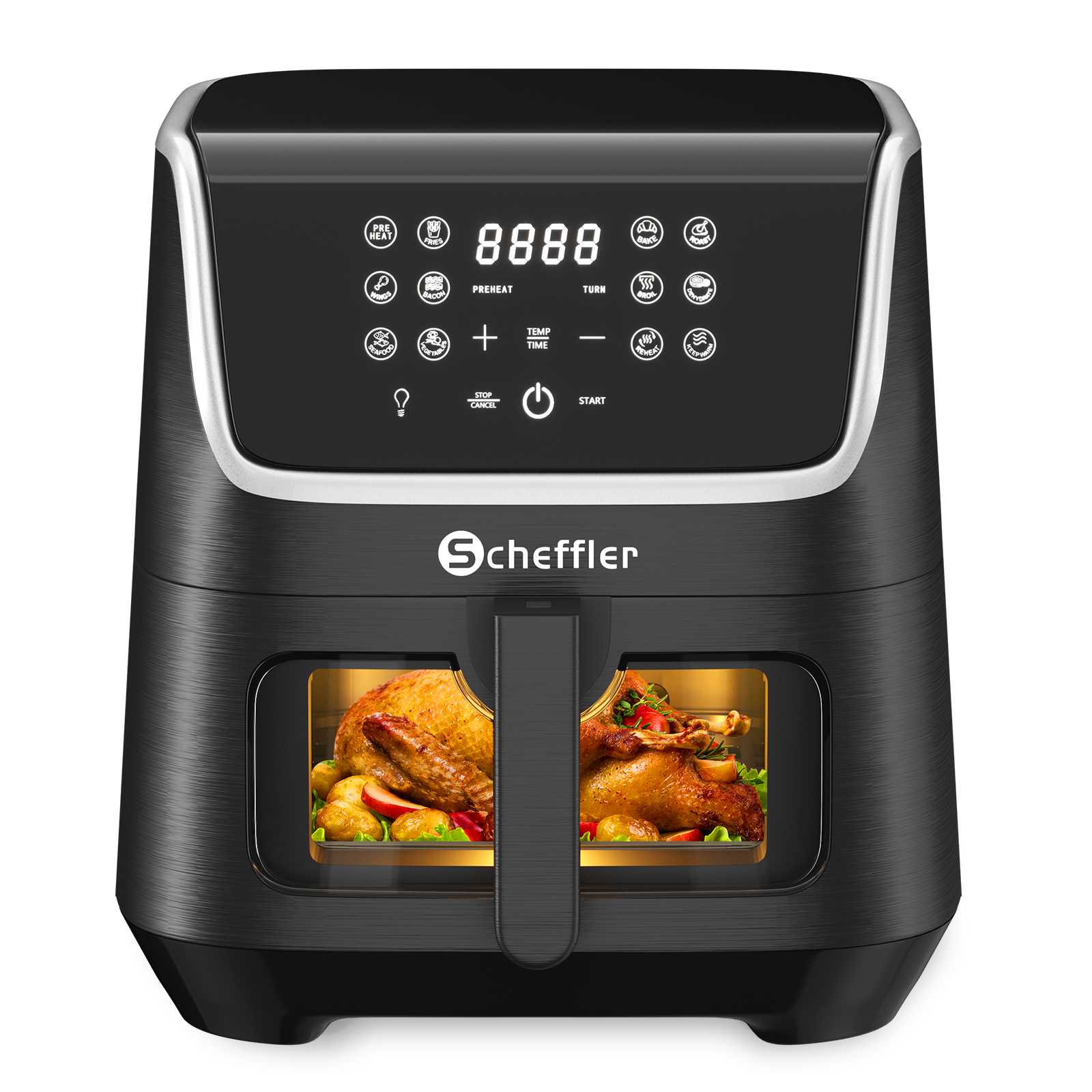 Scheffler Hot Air Fryer XXL 5.5 L, Airfryer with Viewing Window, 1800 W Fryer, Hot Air Fryer, 12 Programmes, LED Touch Screen, Non-Stick Coating, Fryer with Hot Air without Oil, LQ-5002BT