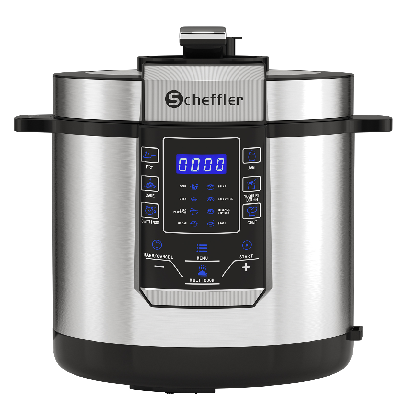 SCHEFFLER multicooker 6L, rice stove, electric pressure cooker, 14 programs, non-stick coating, stainless steel, 1000 W, touch control panel, HD60-100T