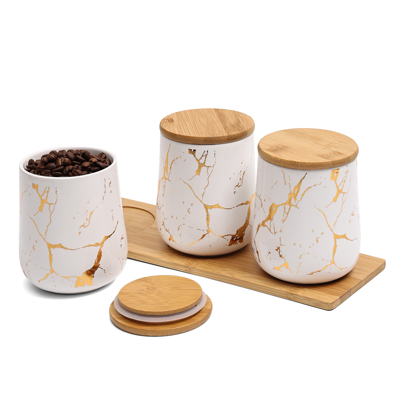 3PCS SEAL POT WITH BAMBOO PLATE， LB21BW3S001