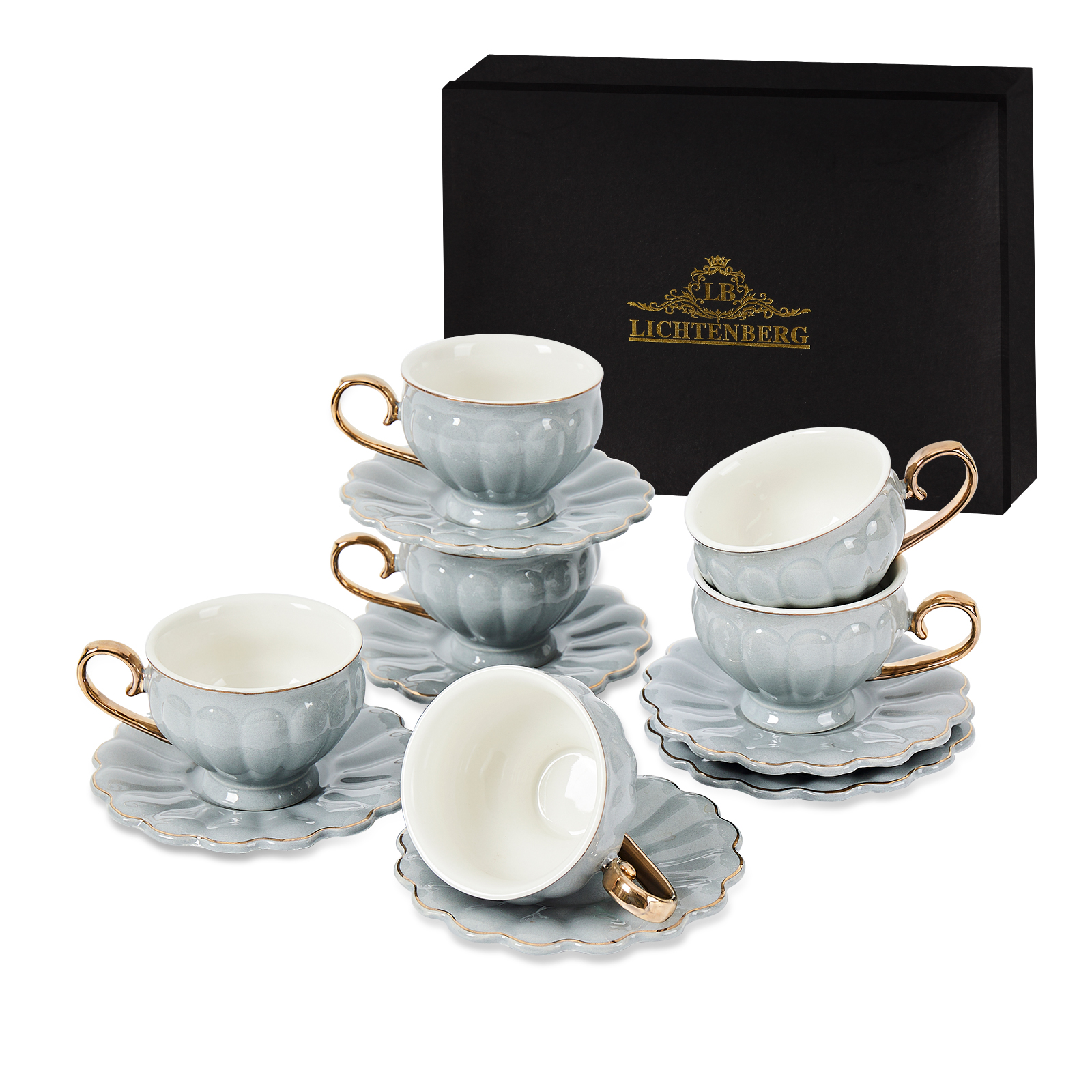 Espresso Cups Set, 12-Piece Espresso Cups Set, 90 ml Thick-Walled Coffee Cups with Saucer，LB114WFG