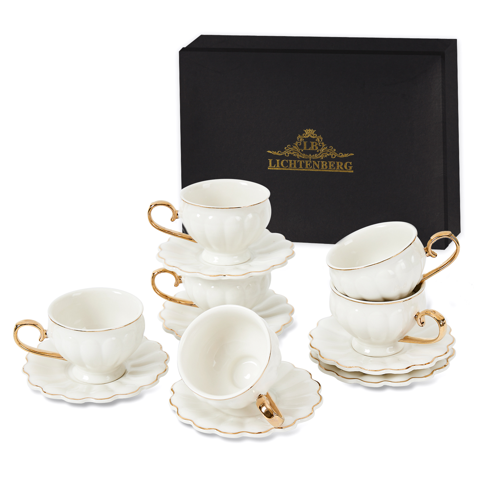 Espresso Cups Set, 12-Piece Espresso Cups Set, 90 ml Thick-Walled Coffee Cups with Saucer，LB114WFW