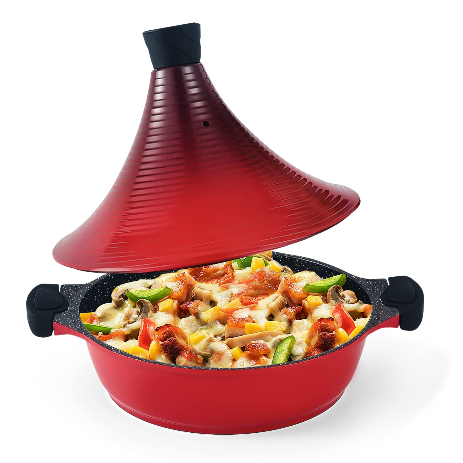 Scheffler Tagine Pot - Moroccan Tagine 28 cm Non-Stick Coating Aluminium with Conical Shape (28 cm Red)