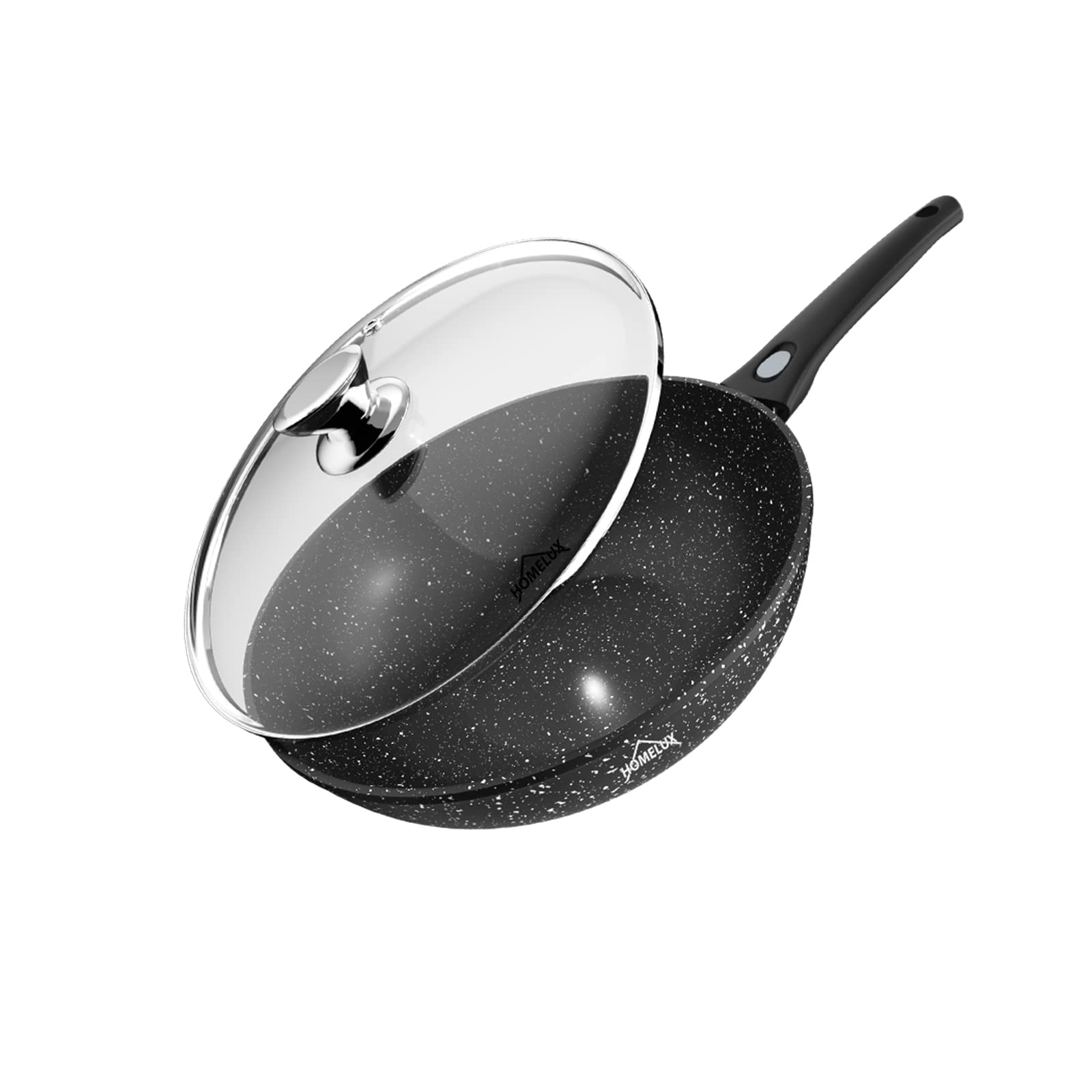 HOMELUX Wok Pan 32 cm, Wok Pan, Induction Wok Pan with Glass Lid and Removable Handle - For All Types of Cookers, Including Induction (HLW81532)