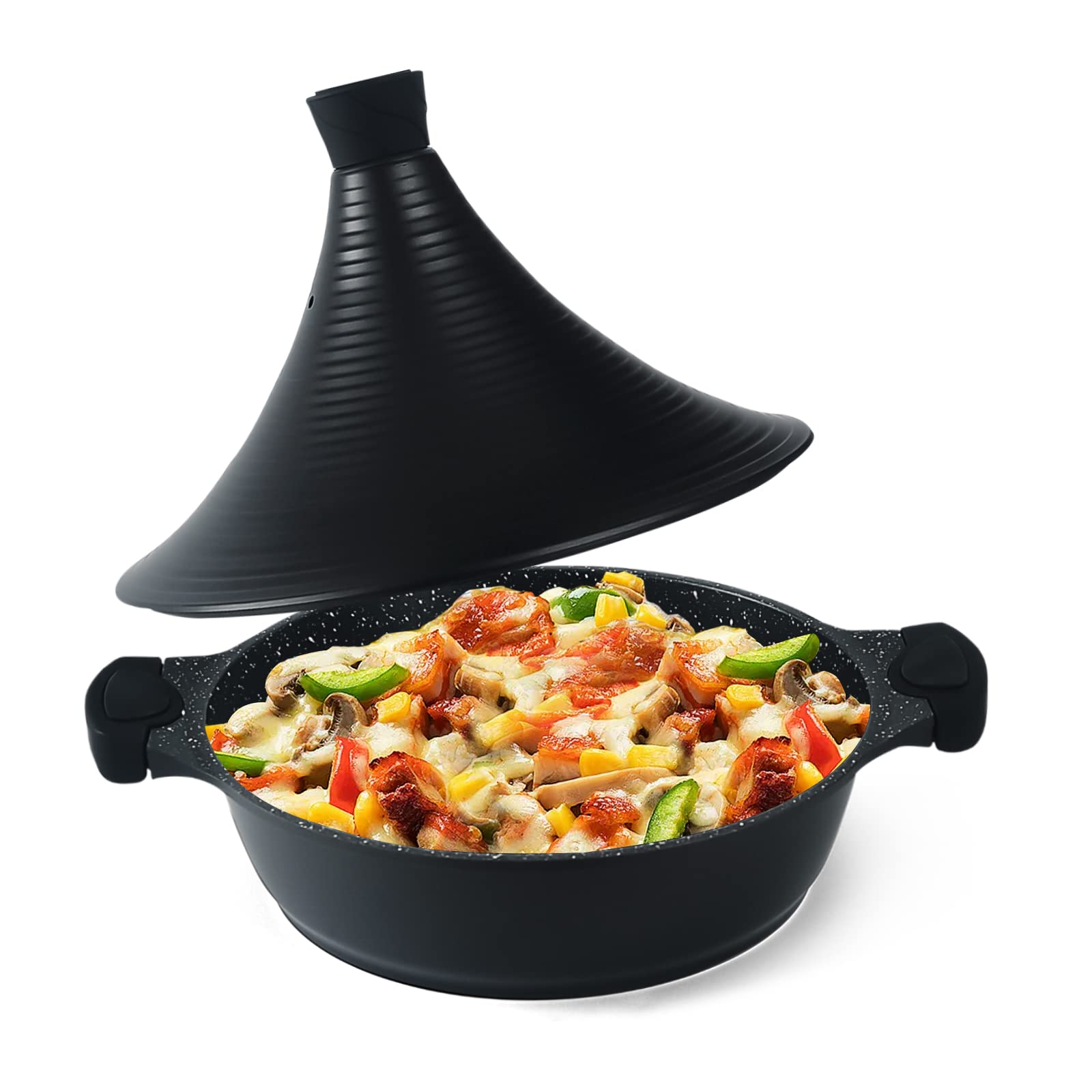 Scheffler Tagine Pot - Moroccan Tagine 28 cm Non-Stick Coating Aluminium with Conical Shape (28 cm Black)