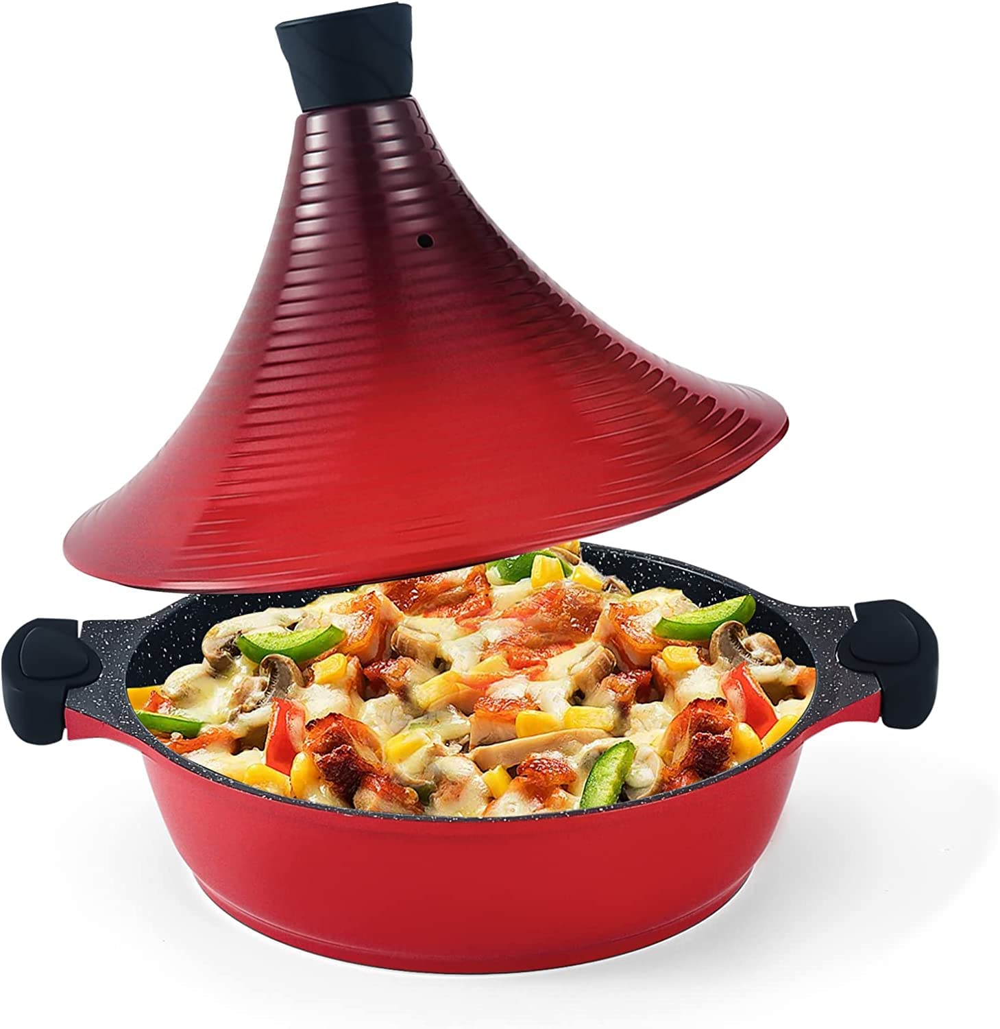 Scheffler Tagine Pot - Moroccan Tagine 32 cm Non-Stick Coating Aluminium with Conical Shape (32 cm Red)