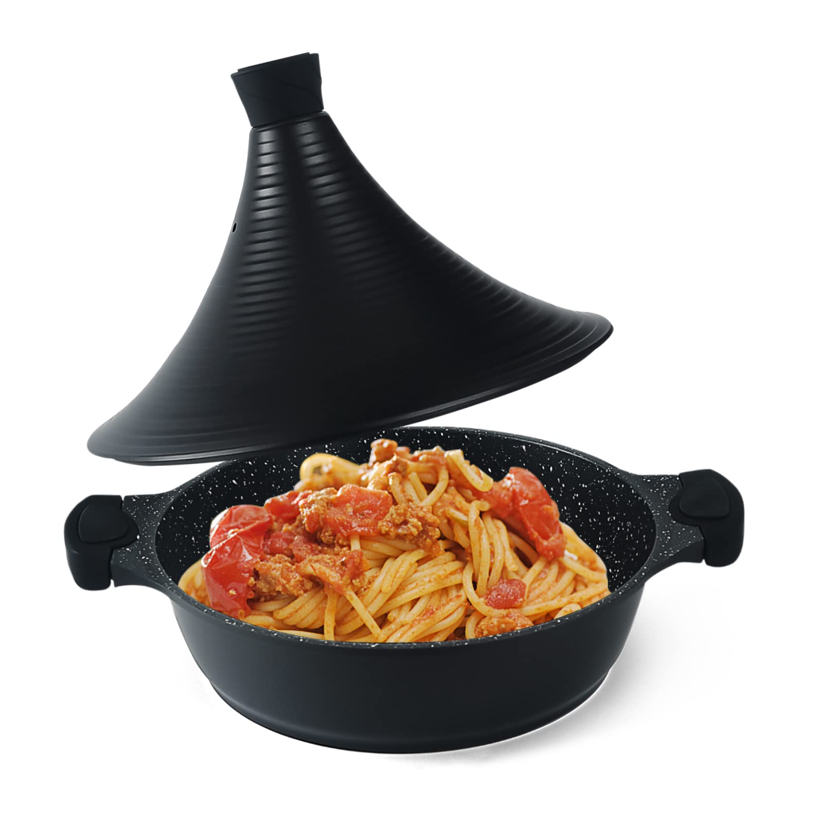 Scheffler Tagine Pot - Moroccan Tagine 32 cm Non-Stick Coating Aluminium with Cone-Shaped (32 cm Black)