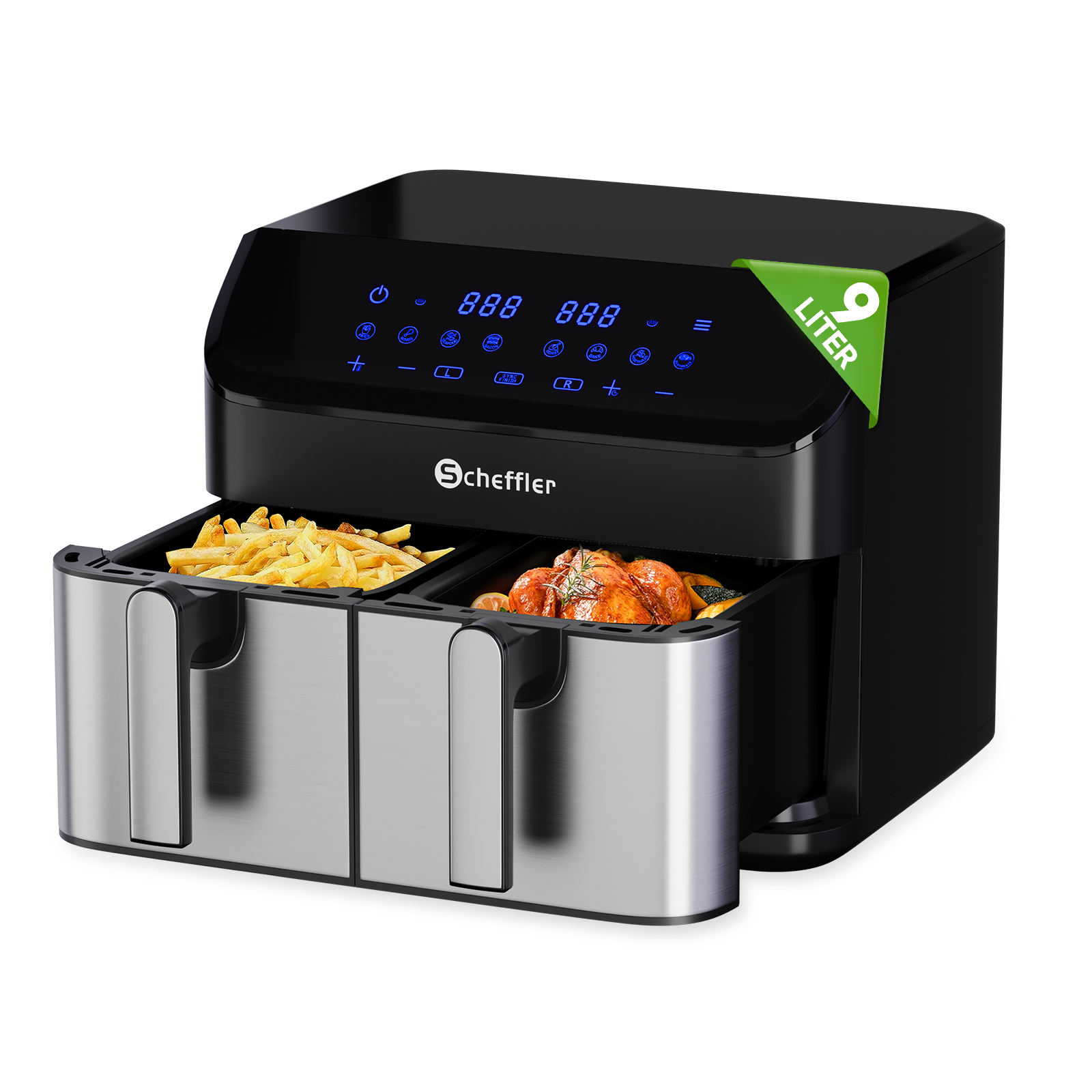 LQ-201， 9L Dual Air Fryer (Stainless Steel )