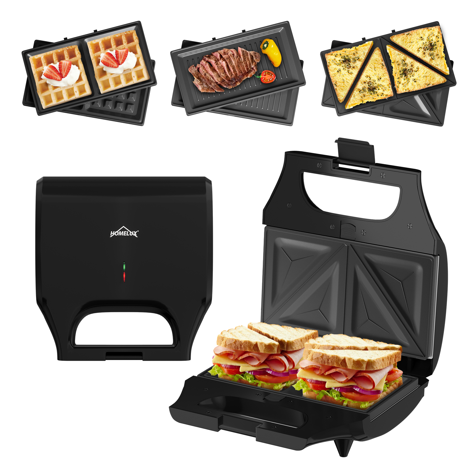 HOMELUX Sandwichmaker 3-in-1 Waffeleisen 800W Kontaktgrill ，ZM-237