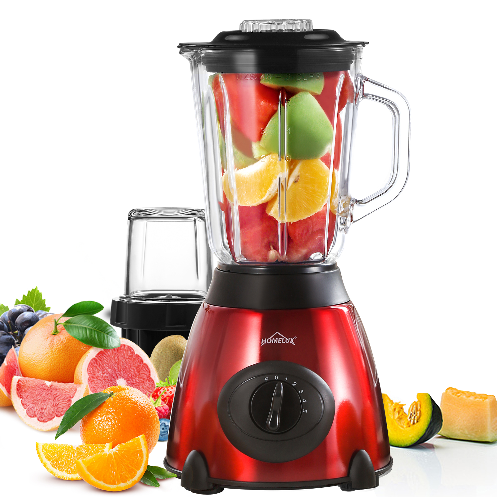 HOMELUX Stand Mixer 1.5L Glass Blender 3 in 1 Smoothie Maker Universal Blender, 350.00 W, 5 Speed+ Pulse Function, Ice Crush Function and Grinder，HY-912