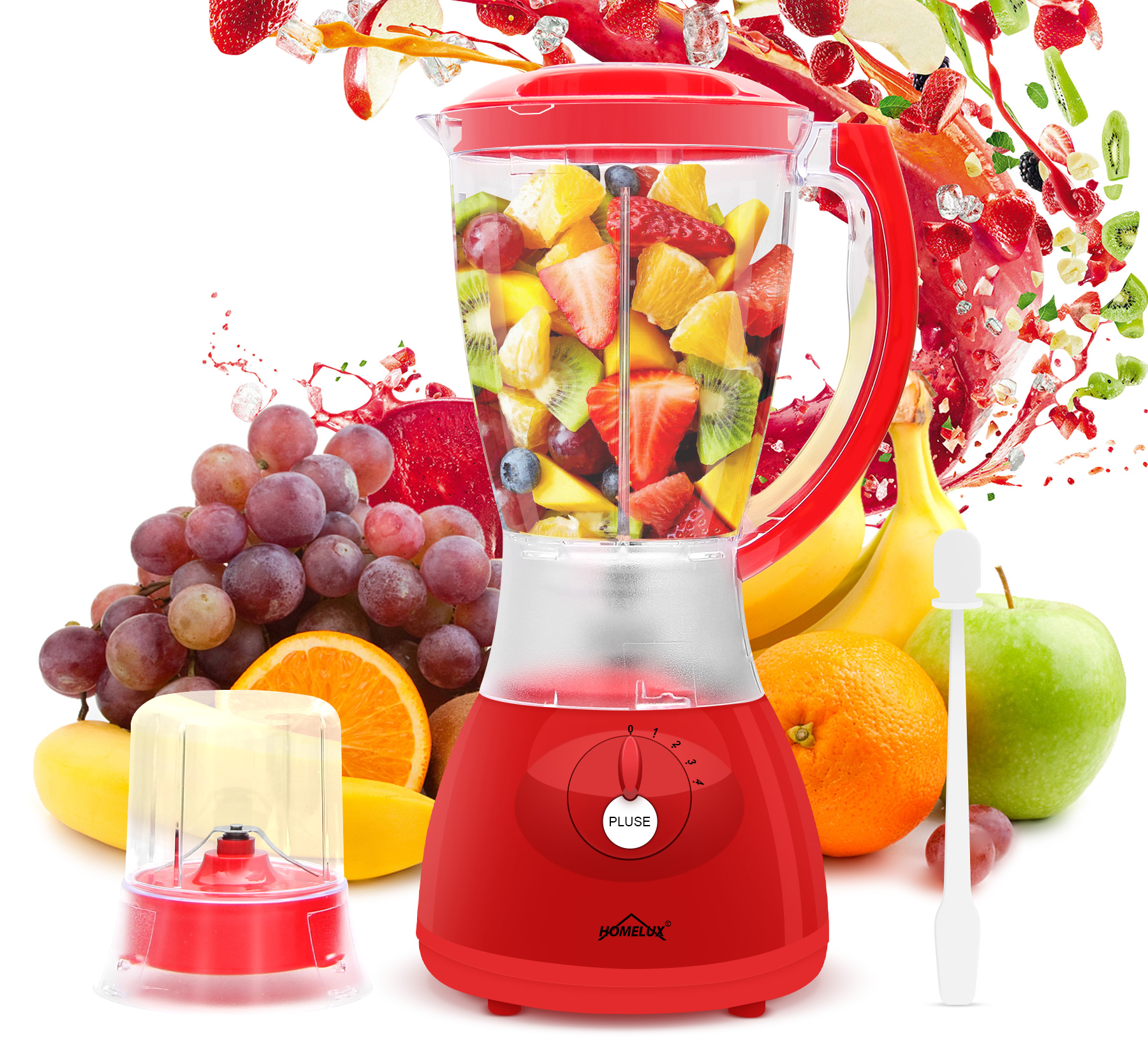 HOMELUX Standmixer 400w 1,5 L Kunststoff Mixer Smoothie Maker 3 in 1 Universal Blender, 400,00 W, 4 Geschwindigkeit, Impulsfunktion, Küchenmixer mit Stopfer， HY-Y44PL