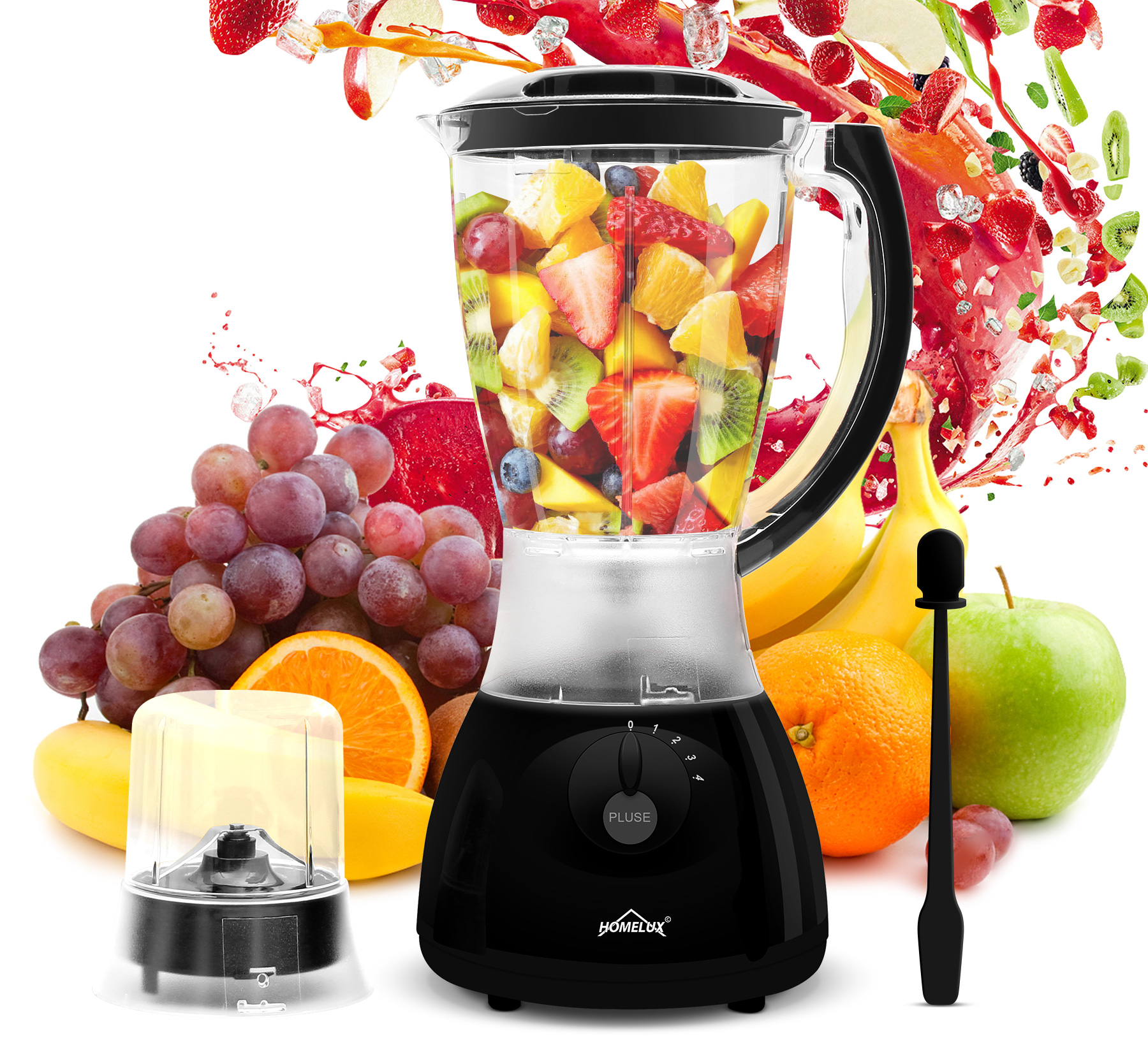 HOMELUX Standmixer 400w 1,5 L Kunststoff Mixer Smoothie Maker 3 in 1 Universal Blender, 400,00 W, 4 Geschwindigkeit, Impulsfunktion, Küchenmixer mit Stopfer，HY-Y44PL