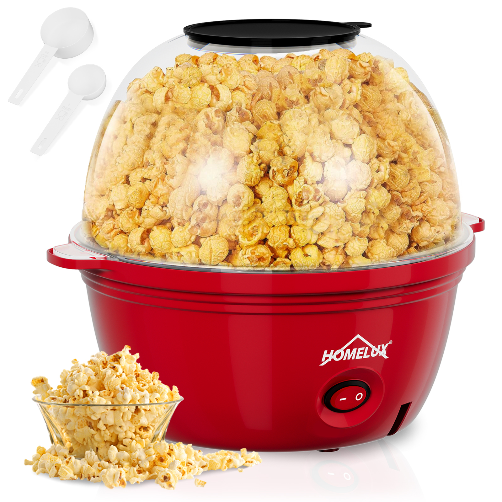 Popcorn machine, popcorn maker for home popcorn machine 450W with non-stick corn measuring spoon Silent and quick snack popper machines with sugar oil butter for movie night parties, red，OFP-905