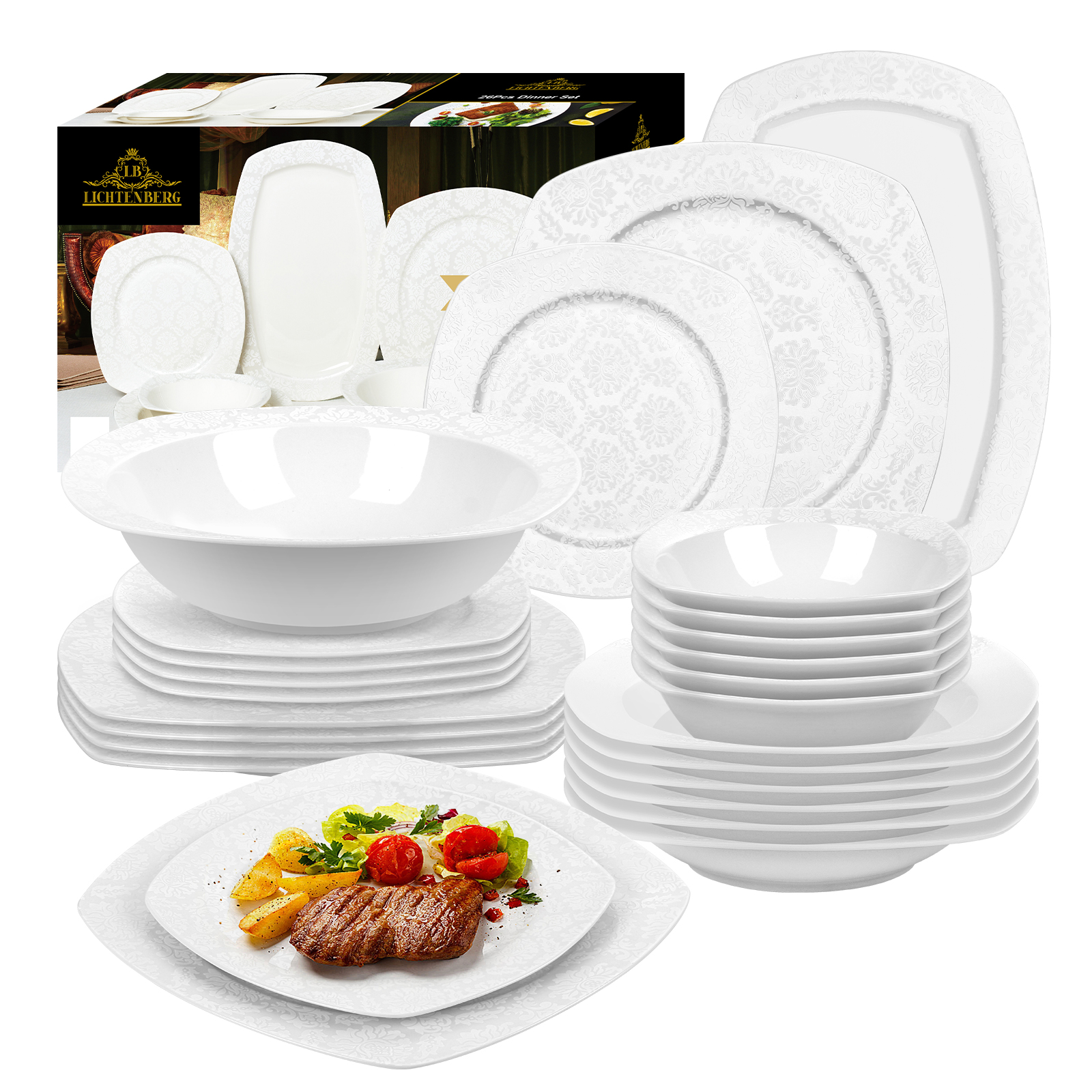 26PCS DINNER SET, FULL DECAL, HALF SQUARE, LB-26DS2950