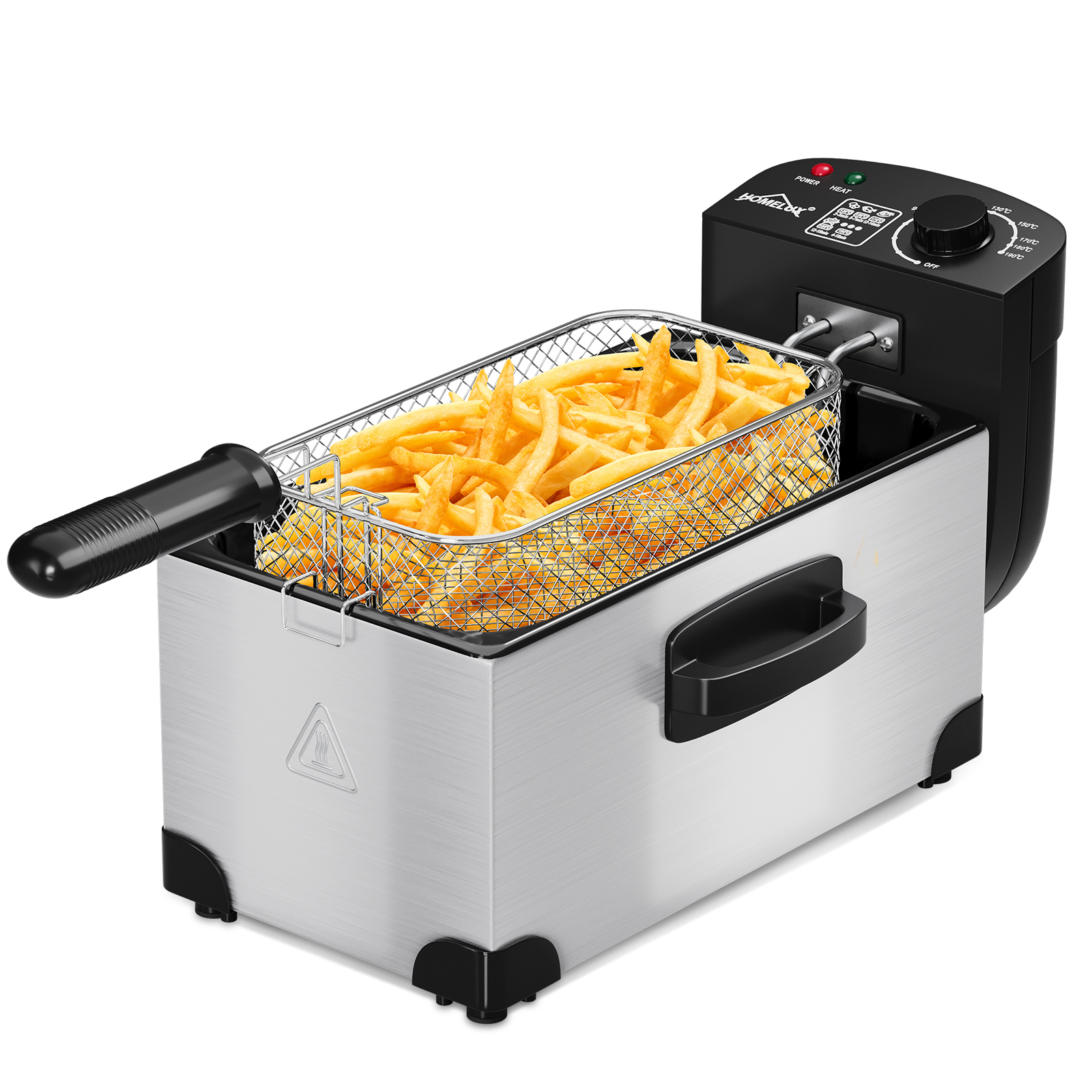 HOMELUX Fritteuse 3 Liter mit Kaltzone, Temperaturregler, Elektrische Fritteuse mit Fett & Öl, Deep Fryer, Edelstah, 2000W，LD-703