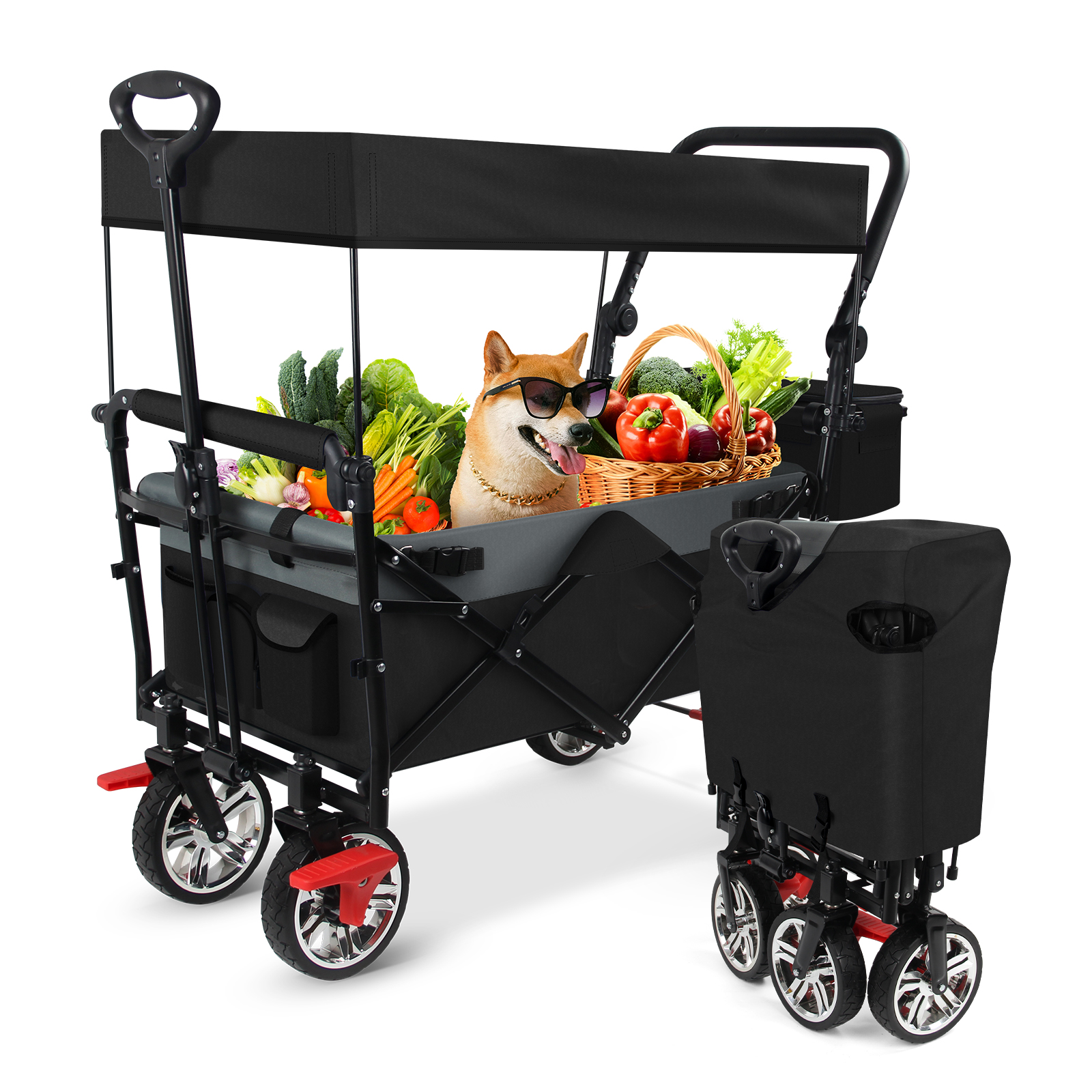 Foldable handcart with roof Handcart Transport trolley Foldable garden trolley, HL-FWTRFBK