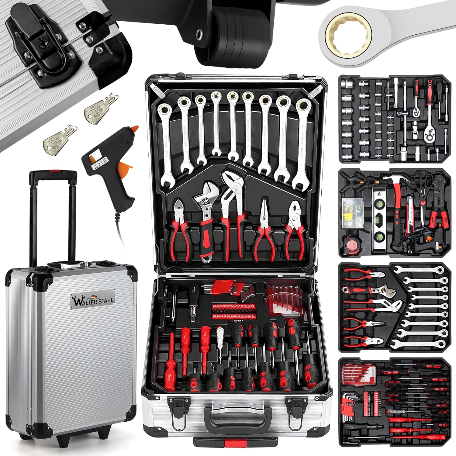 Werkzeugkoffer mit Werkzeug Set 409-tlg Steckschlüssel Bit-Satz Aluminiumkoffer（WS-DM004）