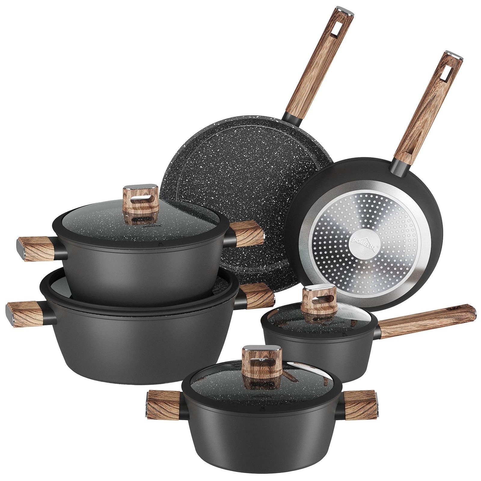 10-piece pot set induction cooking pot set with glass lid cookware set black(HL-10PCWS)