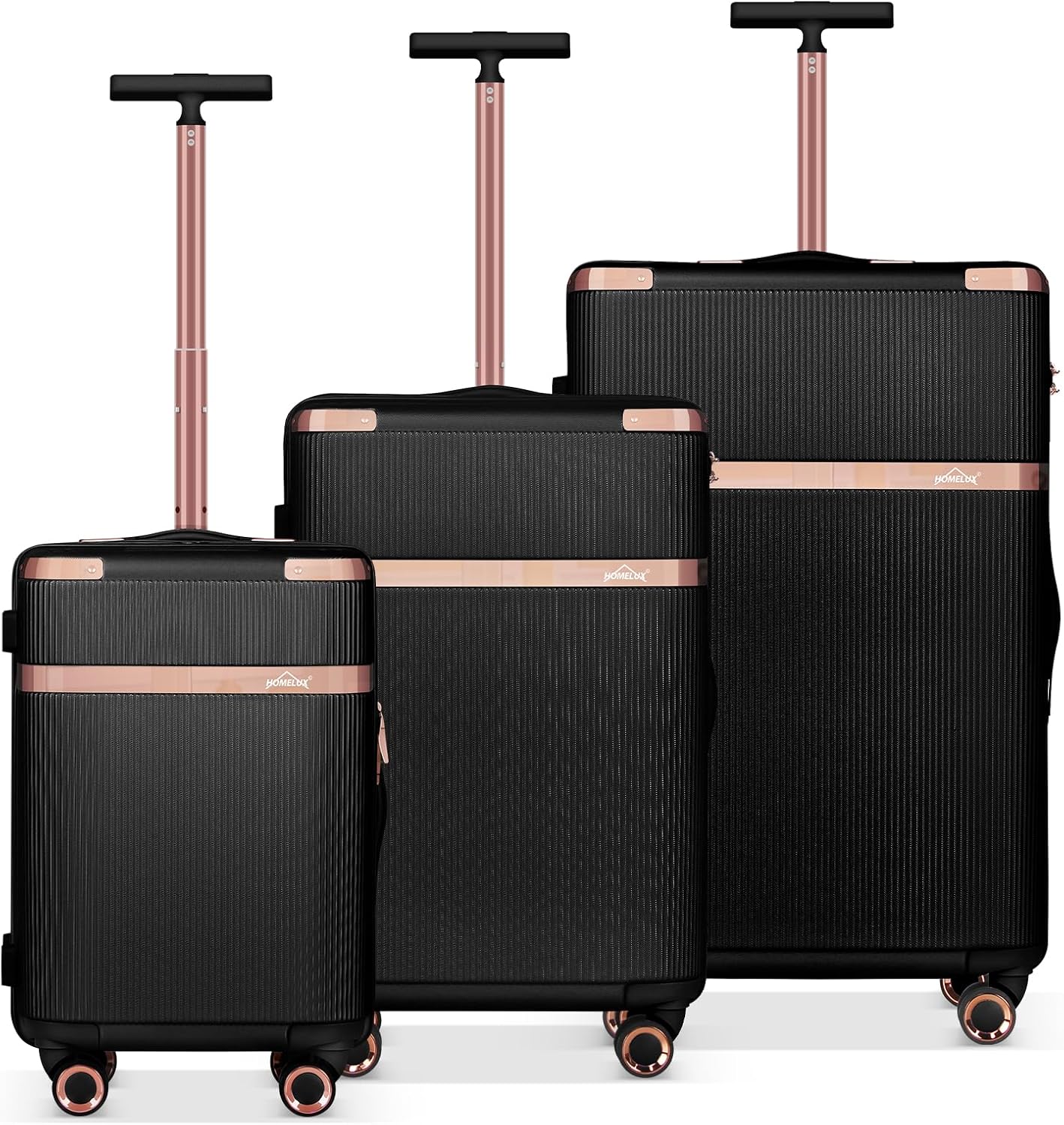 HOMELUX 3-piece black hard-shell travel suitcase ABS lightweight trolley case hard-shell suitcase set - M-L-XL