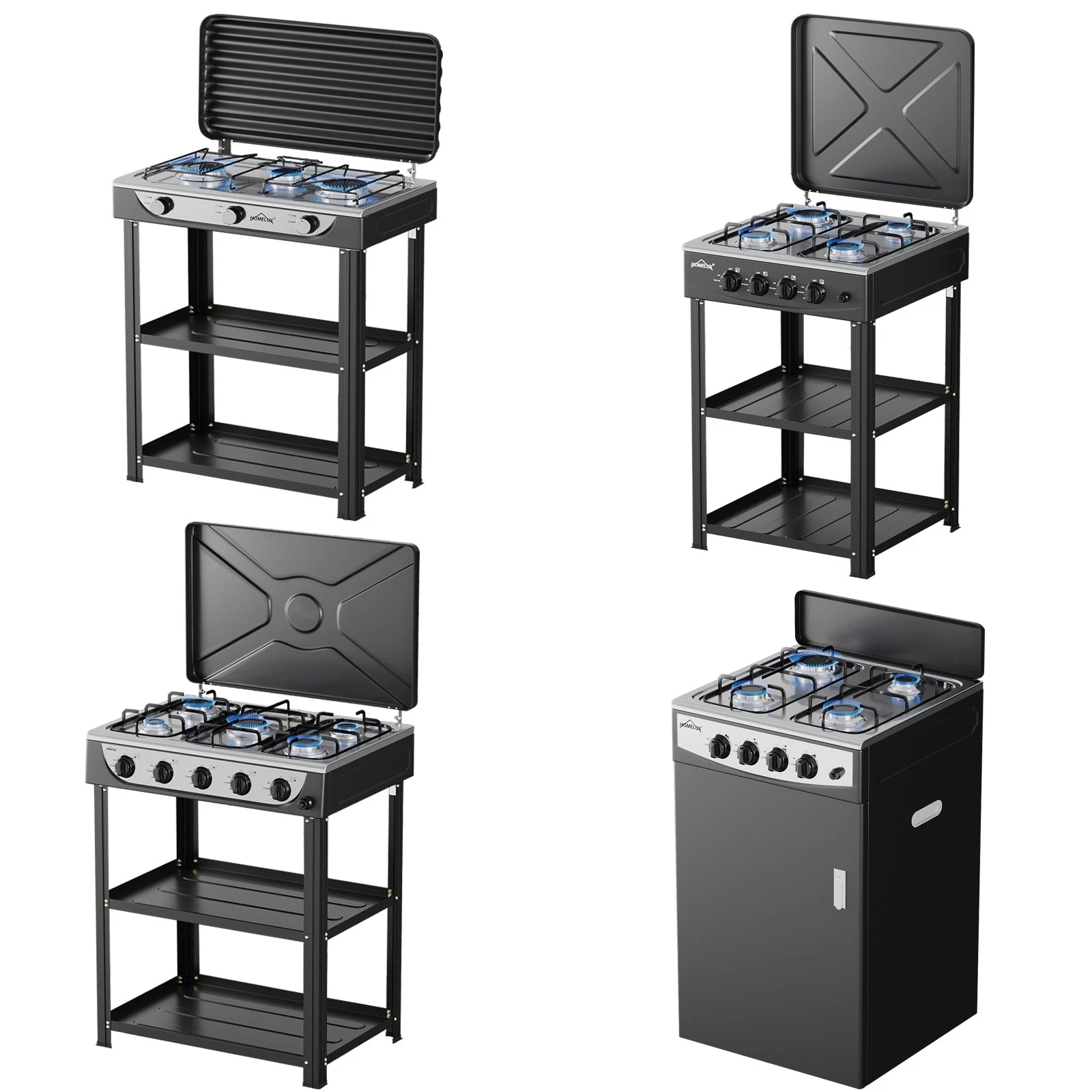 Propane gas cooker 3/4 flame stainless steel camping cooker gas stove with piezo ignition