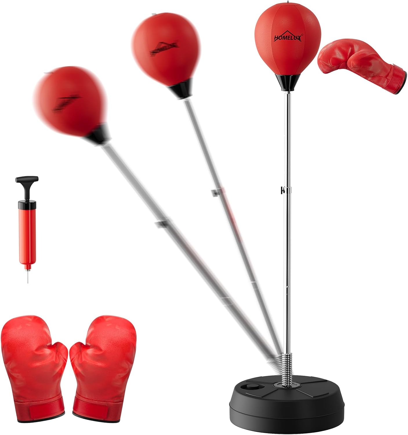 Punchingball Set Standbox Training Set, 121-145cm Höhenverstellbar, Box Reflexball, mit 2 Paar Handschuhe 1 Pump, Boxen Sport Geeignet für Profis und Anfänger Pratzen Boxen