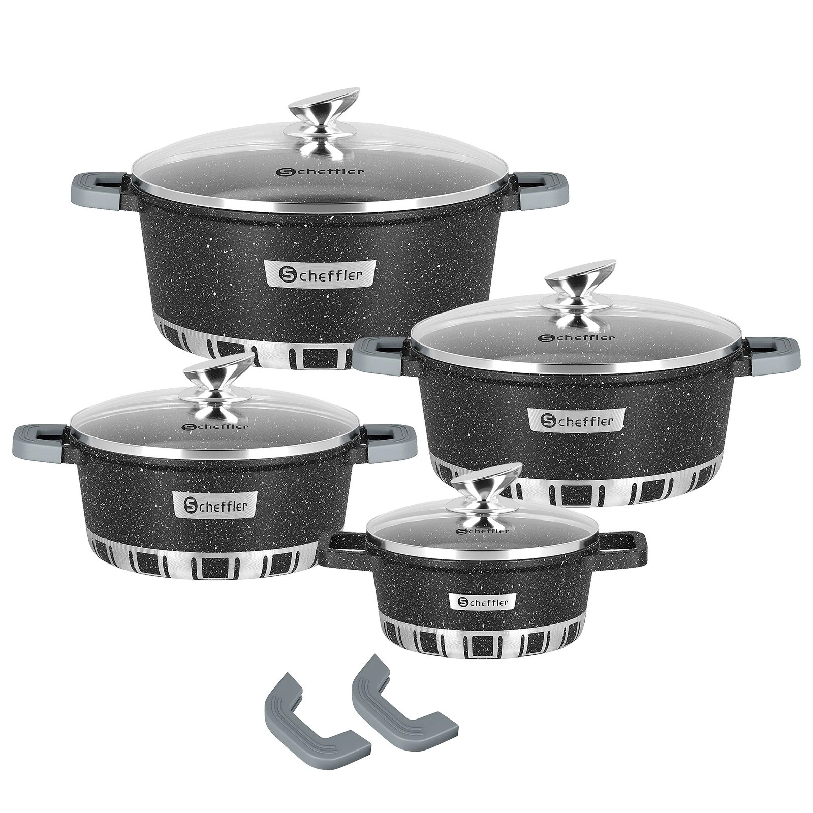 6/8-Teilig Aluguss Topfset Induktion mit Glasdeckel Kochgeschirr Kochtopf Set