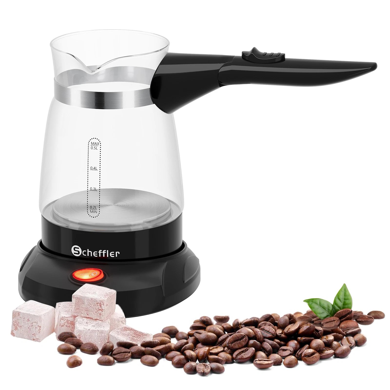 Elektrischer Türkischer Kaffeekocher 600W 0,5L Glas Mokkakanne Espressokocher