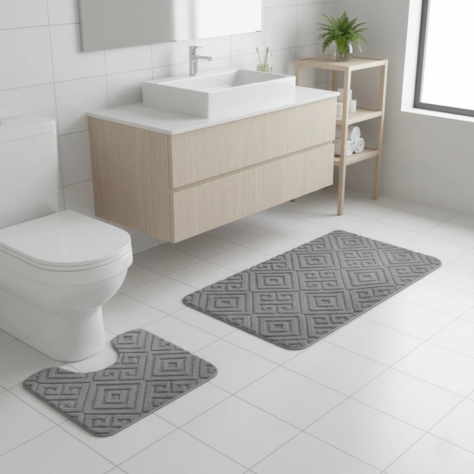 2-teiliges Badematte Set Badteppich Badvorleger Teppich Duschmatte WC Vorleger